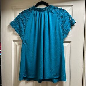 Worthington XL Teal Lace Blouse (stretchy)